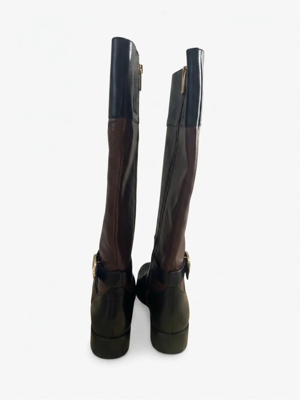 Michael Kors Bryce Black and Brown Leather Over-the-Knee Riding Boots